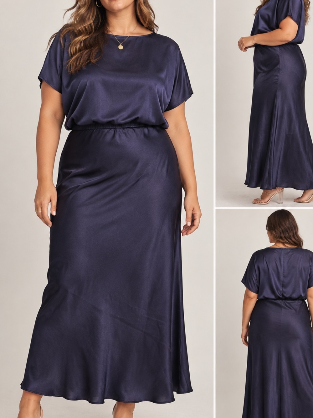 Navy Satin Midi Skirt - Classic Women's Skirt